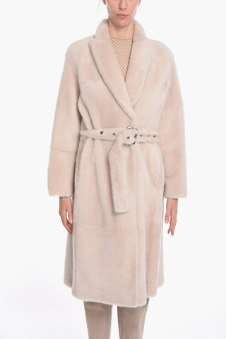 Sheepskin Fur Double-breasted Coat with Peak Lapel