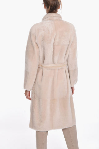 Sheepskin Fur Double-breasted Coat with Peak Lapel