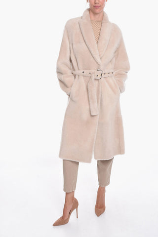Sheepskin Fur Double-breasted Coat with Peak Lapel