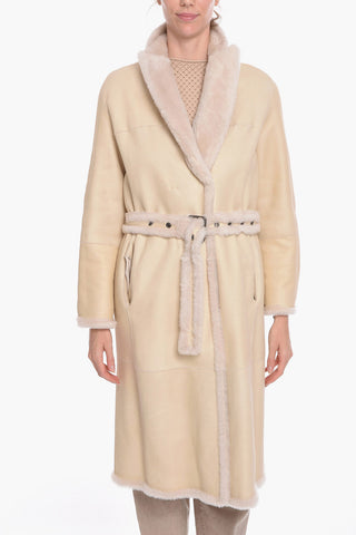 Sheepskin Fur Double-breasted Coat with Peak Lapel