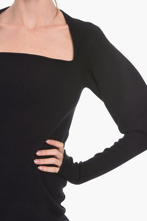 Stretch Wool Knit Midi Dress with Cut-Out Detail