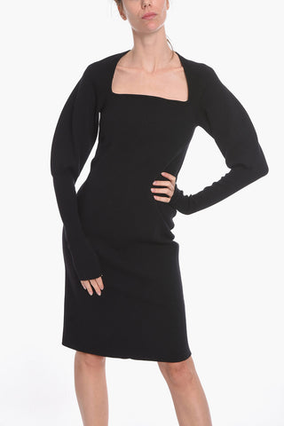 Stretch Wool Knit Midi Dress with Cut-Out Detail