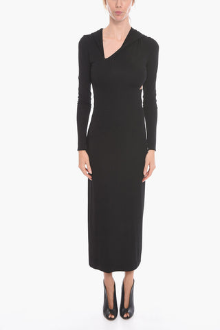 Vestito Lungo in Jersey con Dettagli Cut-out e Cappuccio