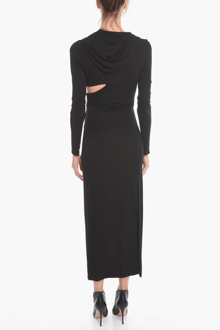 Vestito Lungo in Jersey con Dettagli Cut-out e Cappuccio