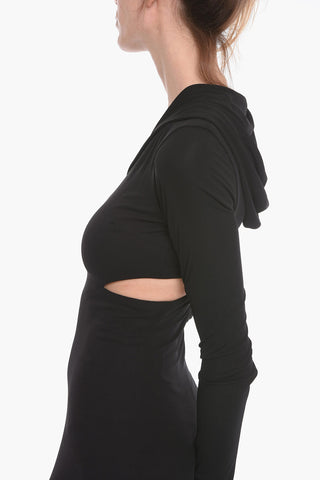 Vestito Lungo in Jersey con Dettagli Cut-out e Cappuccio