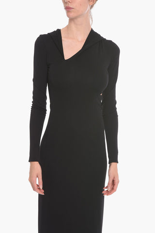 Vestito Lungo in Jersey con Dettagli Cut-out e Cappuccio