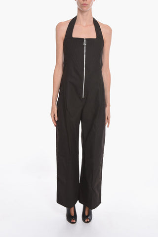 SALON 01 Stretch-linen Halterneck Jumpsuit with Bodice