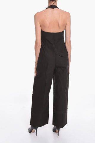 SALON 01 Stretch-linen Halterneck Jumpsuit with Bodice
