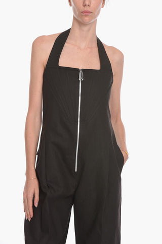 SALON 01 Stretch-linen Halterneck Jumpsuit with Bodice