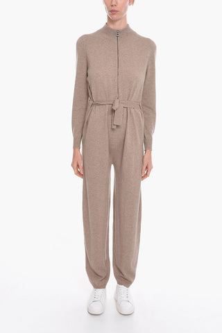 Cashmere Long-sleeved Jumpsuit with Belt