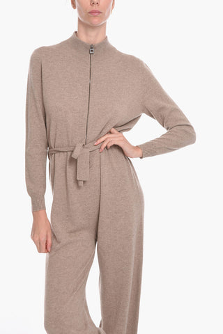 Cashmere Long-sleeved Jumpsuit with Belt