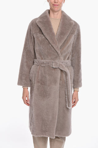 Cashmere Goat Fur Double-breasted Coat with Belt
