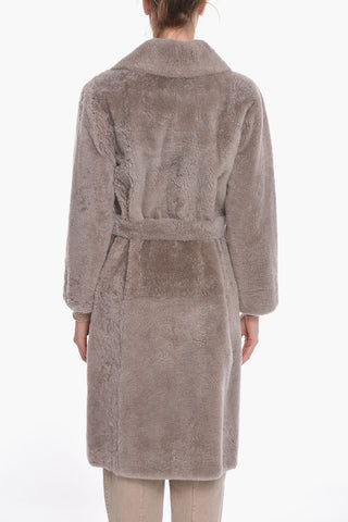 Cashmere Goat Fur Double-breasted Coat with Belt