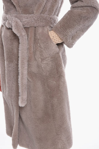 Cashmere Goat Fur Double-breasted Coat with Belt