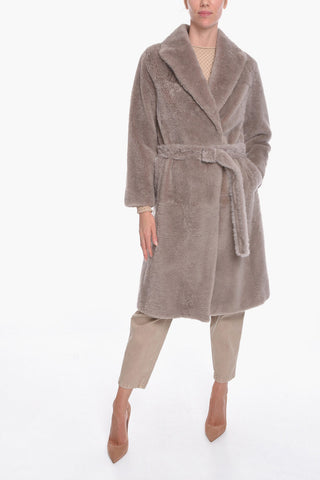 Cashmere Goat Fur Double-breasted Coat with Belt