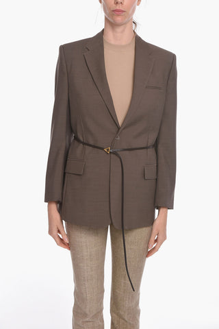 Wool TRAVEL Single-breasted Blazer with Leather Belt