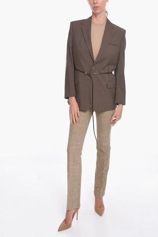 Wool TRAVEL Single-breasted Blazer with Leather Belt