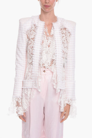 Lace and Cotton Tweed Blazer with Padded Shoulders