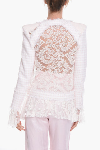 Lace and Cotton Tweed Blazer with Padded Shoulders