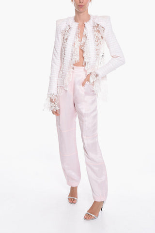 Lace and Cotton Tweed Blazer with Padded Shoulders
