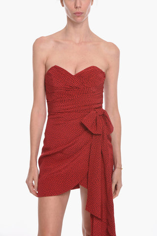 Vestito Mini Drappeggiato con Stampa a Cuori