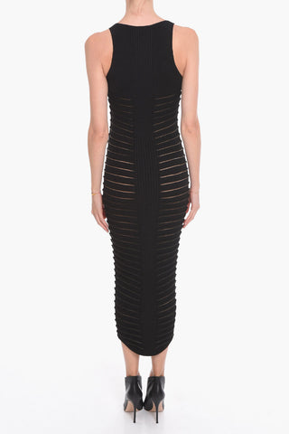 Viscose-knit Ribbed Midi Dress with Meshed Details