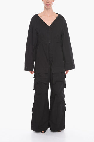 Cotton-canvas SWING Oversized Cargo Jumpsuit with V-neck