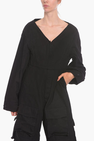 Cotton-canvas SWING Oversized Cargo Jumpsuit with V-neck