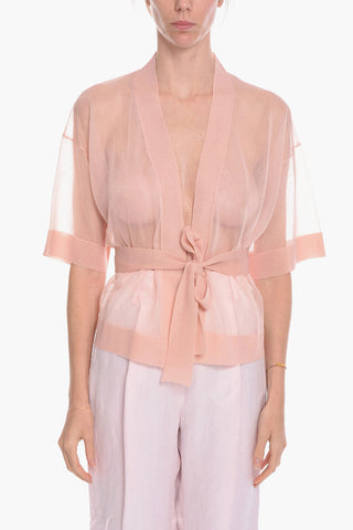 Cardigan a Maniche Corte con CIntura