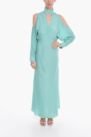 Langes Kleid aus Viskose-Crêpe mit Cut-out-Details