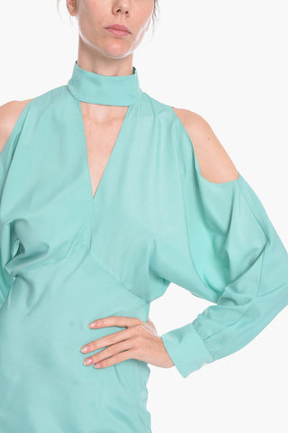 Langes Kleid aus Viskose-Crêpe mit Cut-out-Details