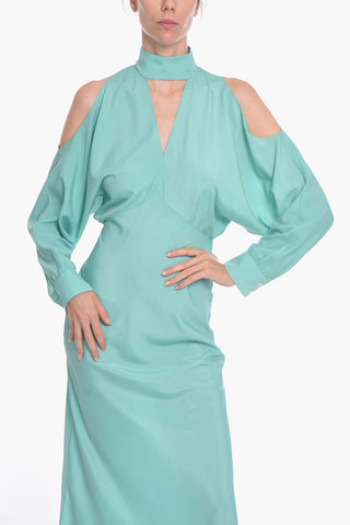 Langes Kleid aus Viskose-Crêpe mit Cut-out-Details