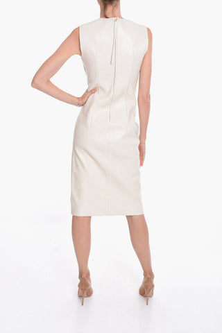 Vestito Midi Smanicato in Pelle con Scollo quadrato