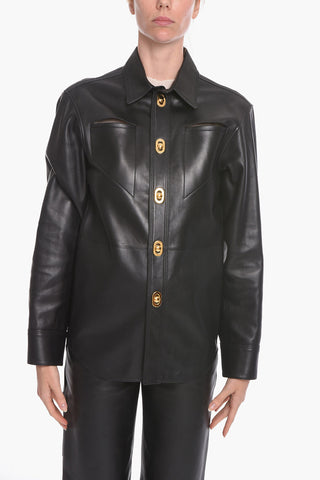 Semiplongé-leather Overshirt with Gold-toned Buttons
