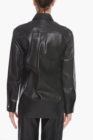 Semiplongé-leather Overshirt with Gold-toned Buttons