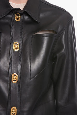 Semiplongé-leather Overshirt with Gold-toned Buttons