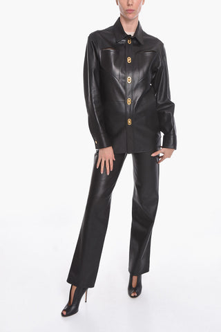 Semiplongé-leather Overshirt with Gold-toned Buttons