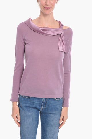 Wool Long-sleeved Sweater with Bow Detail