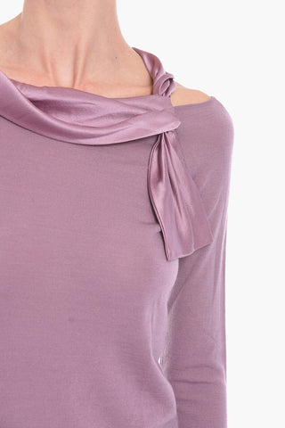 Wool Long-sleeved Sweater with Bow Detail
