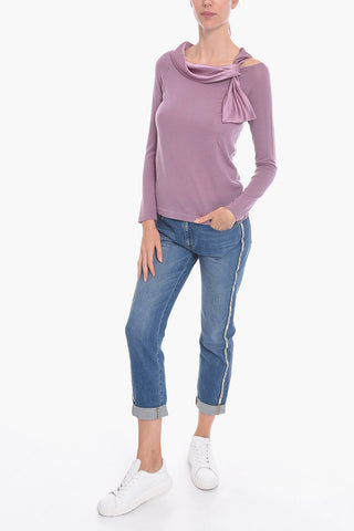 Wool Long-sleeved Sweater with Bow Detail