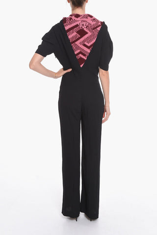 Short-sleeved Jumpsuit with Jacquard V-neck