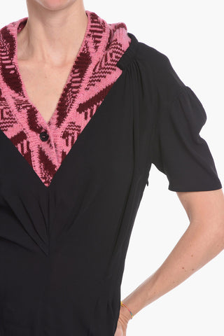 Short-sleeved Jumpsuit with Jacquard V-neck