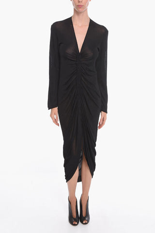 Front Draped GLOSSY Viscose Dress