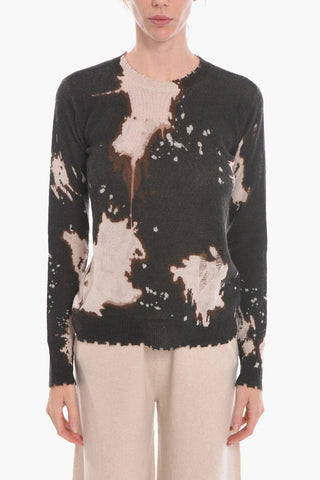 Cashmere Crewneck Sweater with Bleach Print