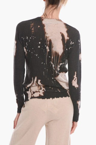 Cashmere Crewneck Sweater with Bleach Print