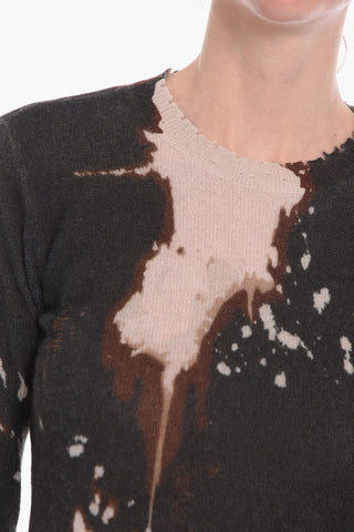 Cashmere Crewneck Sweater with Bleach Print