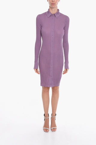 Ribbed Silk Midi Shirt Dress
