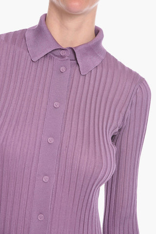 Ribbed Silk Midi Shirt Dress