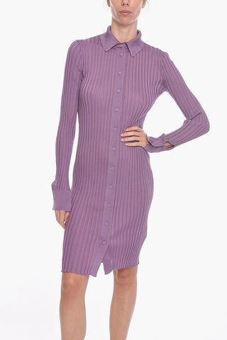 Ribbed Silk Midi Shirt Dress