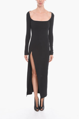 Stretchy-cotton LAWRENCE Long Dress with Squared Neckline